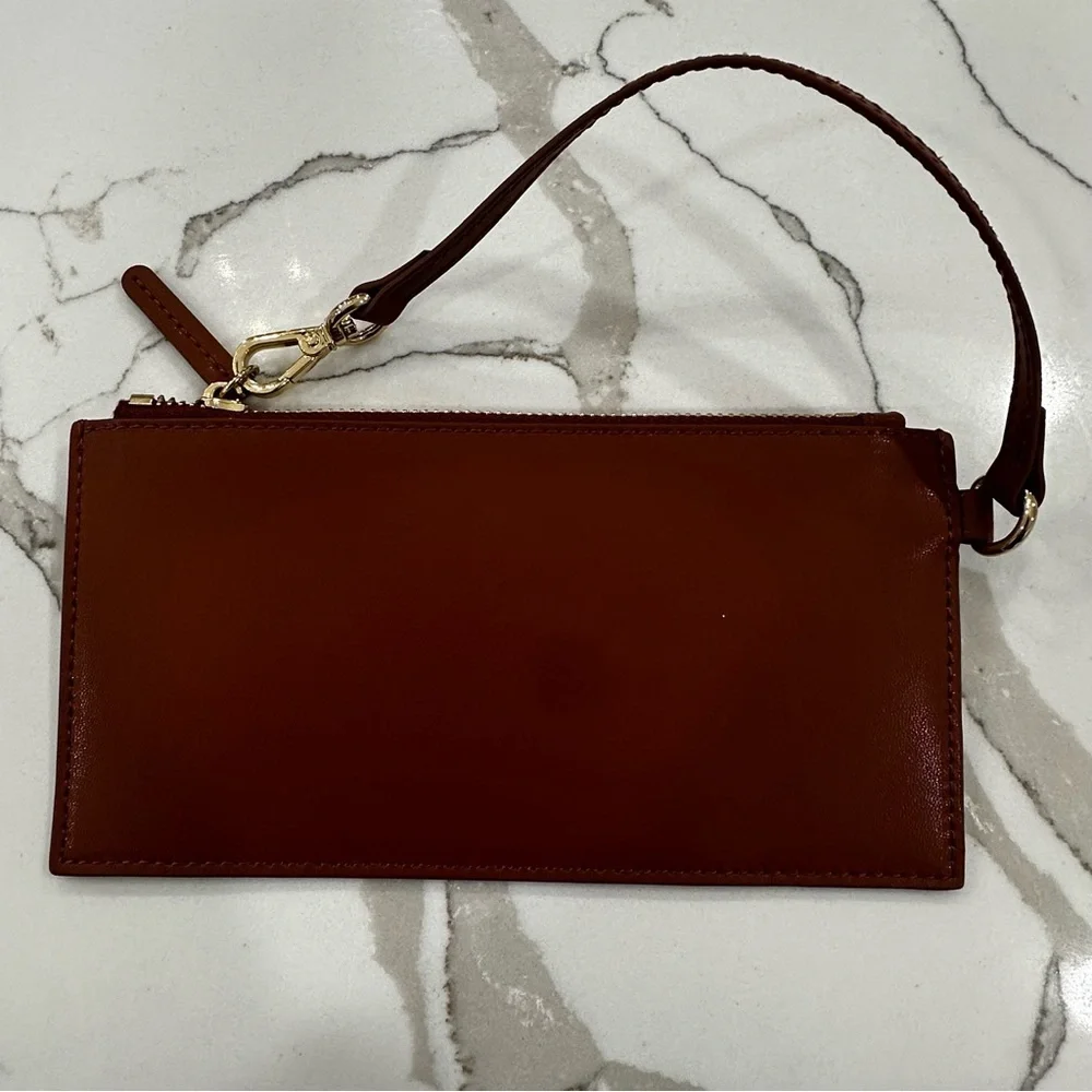 Rag & Bone Cognac Leather Slim Wristlet Pouch RB Logo - NWOT - Picture 2 of 10